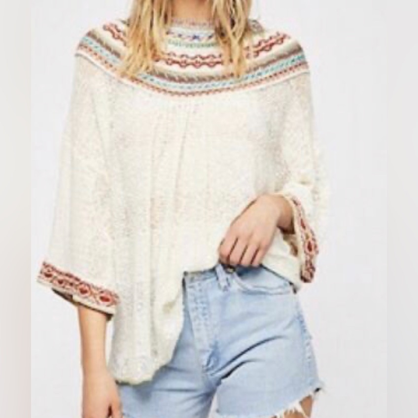 Free People Womens Embroidered Sweater Knit Top, Brand New